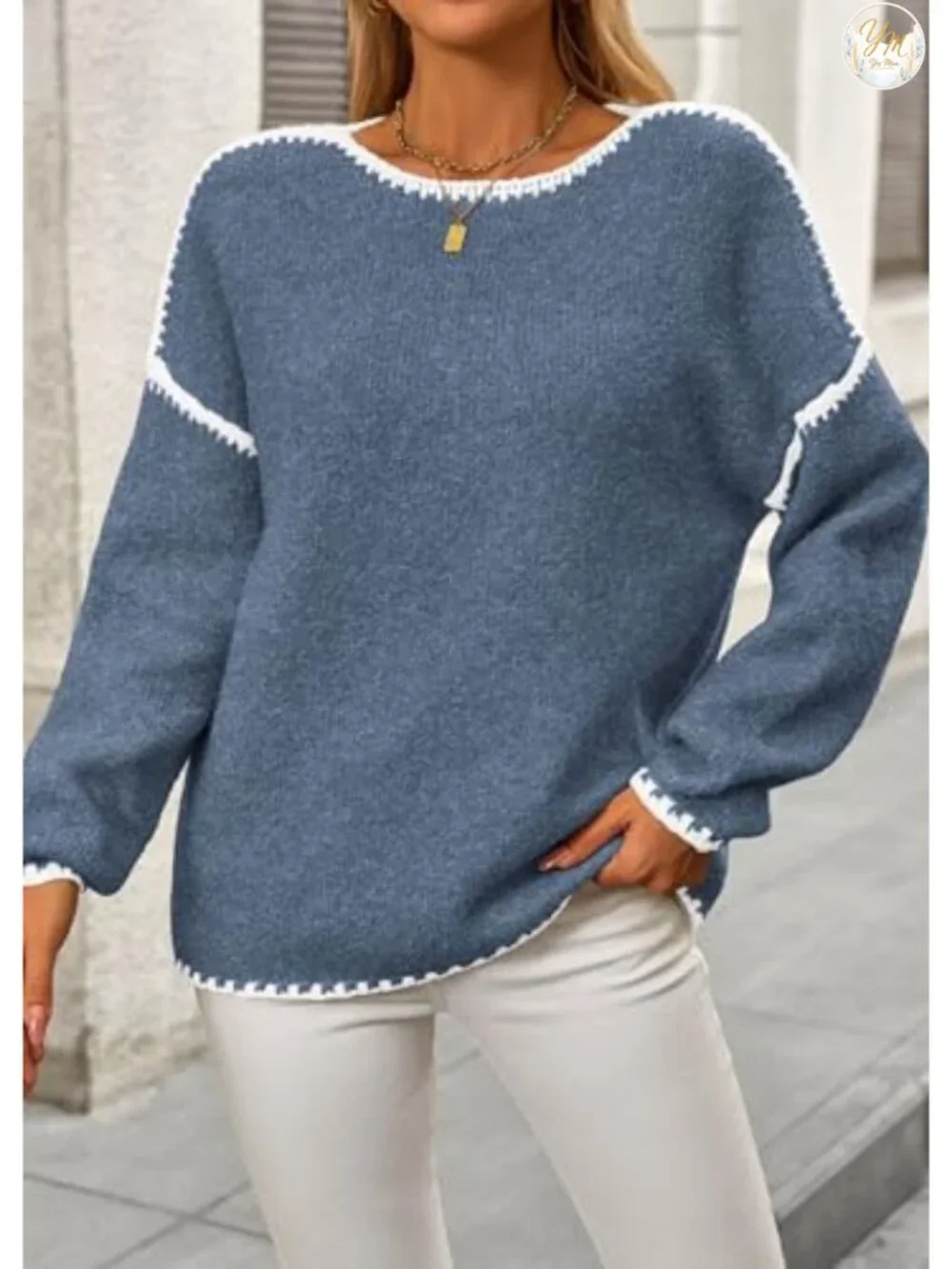 Oversized Chunky Knit Pullover Sweater Women Long Sleeve Crew Neck Cozy Fall